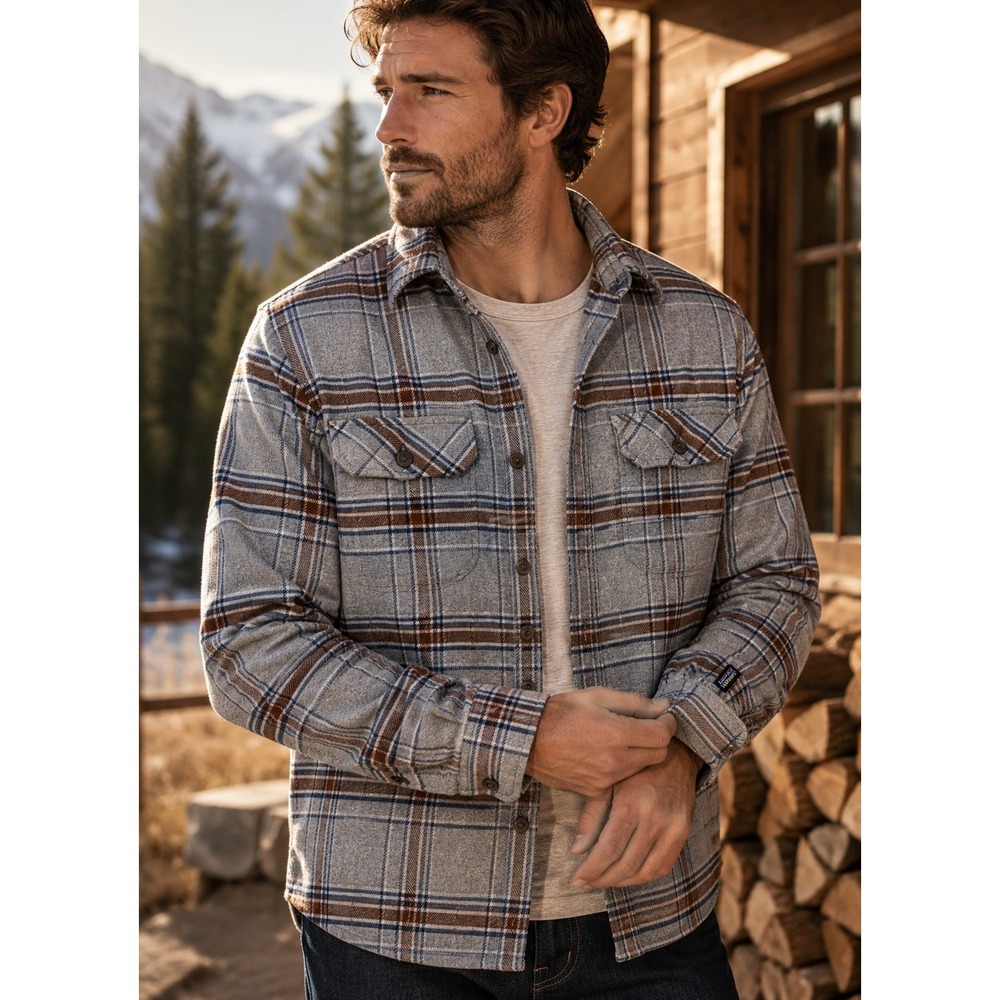 Patagonia Fjord Flannel‎ Shirt Organic Cotton Feather Grey Plaid M Button Up